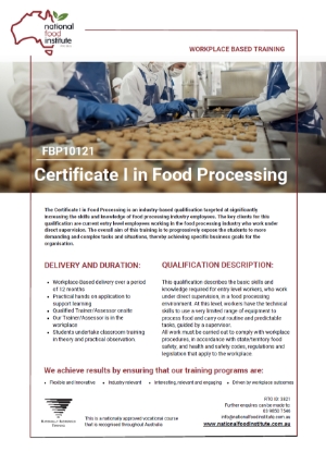 Certificate II in Food Processing