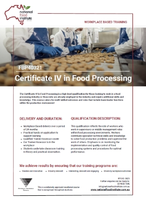 Certificate IV in Food Processing